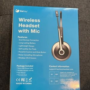 Earbay Bluetooth Headset Microphone Wireless Headphones Noise Cancelling.